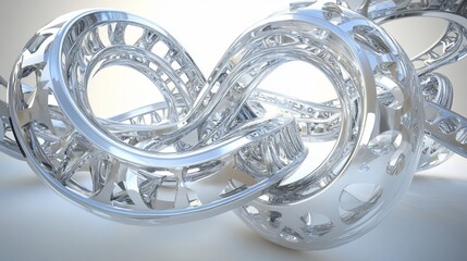Abstract Chrome Intertwined Structures: 3D Render