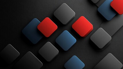 Abstract Geometric Design: Interlocking Squares in Red, Blue, and Gray