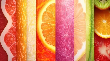 Colorful Collection of Fresh Fruit Slices on a Vibrant Background for Health and Wellness Concepts