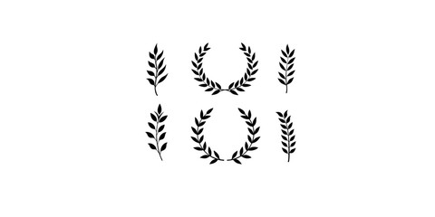 Elegant Laurel Wreath Vector Icons Set – Black Minimalist Award Symbols for Logos, Branding, and Graphic Design Projects