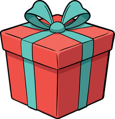 Red Gift Box with Blue Ribbon Bow - Festive Present for Birthday, Christmas, Anniversary, Valentine, Holiday Celebration, Surprise Wrapping, Elegant Packaging, Beautiful Decorative Box