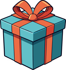 Red Gift Box with Blue Ribbon Bow - Festive Present for Birthday, Christmas, Anniversary, Valentine, Holiday Celebration, Surprise Wrapping, Elegant Packaging, Beautiful Decorative Box