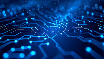 Abstract Circuit Board Technology Background Glowing Blue Nodes and Pathways