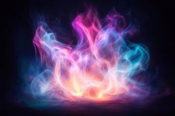 Abstract Swirling Flames: Pink, Blue and Orange Hues on Dark Background