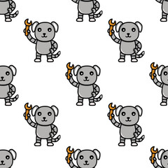 Obraz premium Seamless vector pattern of cute robotic dogs holding wrenches, featuring a playful and charming design with gray and orange color palette.