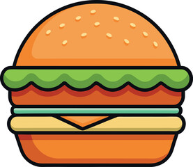 Delicious Cheeseburger with Lettuce, Tomato, Cheese, Beef Patty on a Sesame Seed Bun – Perfect Fast Food Icon for Menus, Advertisements, Cafes, Diners, Restaurants, Culinary Designs & Food Blogs