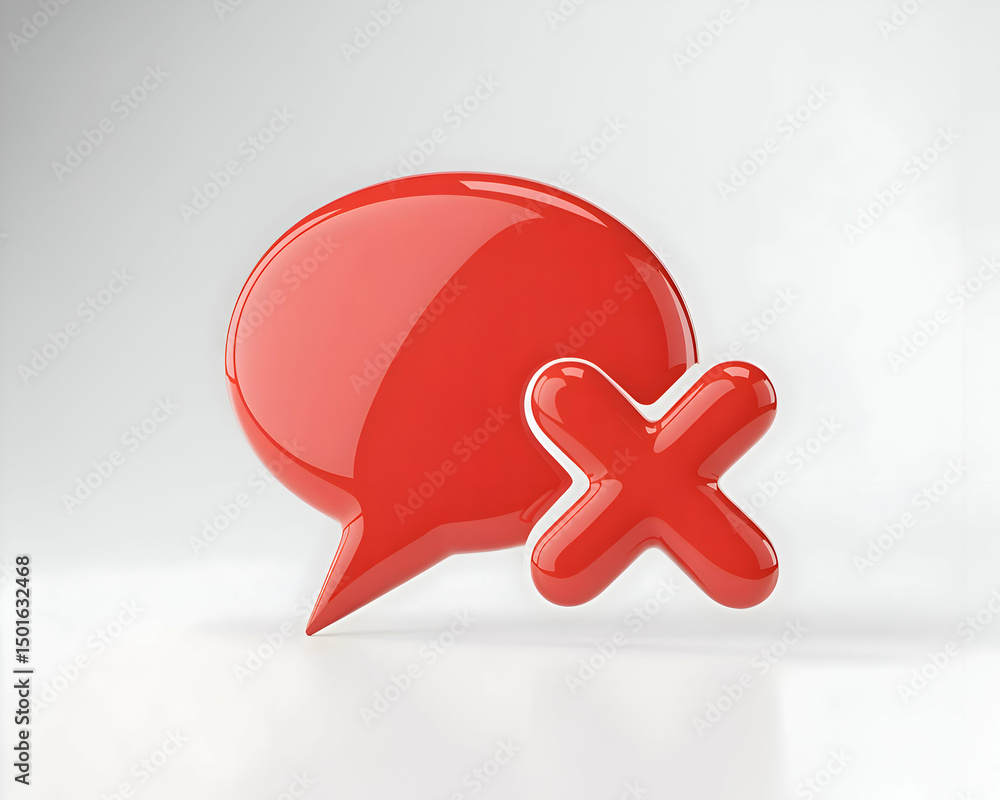Aufkleber 3d render of red glossy speech bubble with cross icon