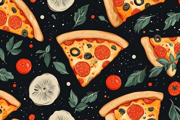 Pizza slices pattern on dark background
