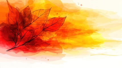 Fototapeta premium Abstract Watercolor Autumn Leaves Background Red Orange Yellow Hues
