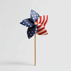 A paper pinwheel in American flag colors. Clean composition is ideal for patriotic designs and festive U.S. holiday themes.