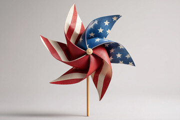 A paper pinwheel in American flag colors. Clean composition is ideal for patriotic designs and festive U.S. holiday themes.