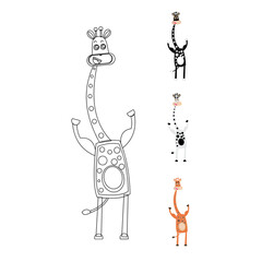 giraffe animal cartoon picture, showing its muscle strength, suitable for small children's milk promotion, line drawing, and color