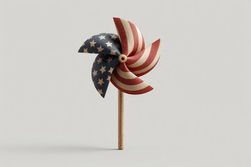 A paper pinwheel in American flag colors. Clean composition is ideal for patriotic designs and festive U.S. holiday themes.