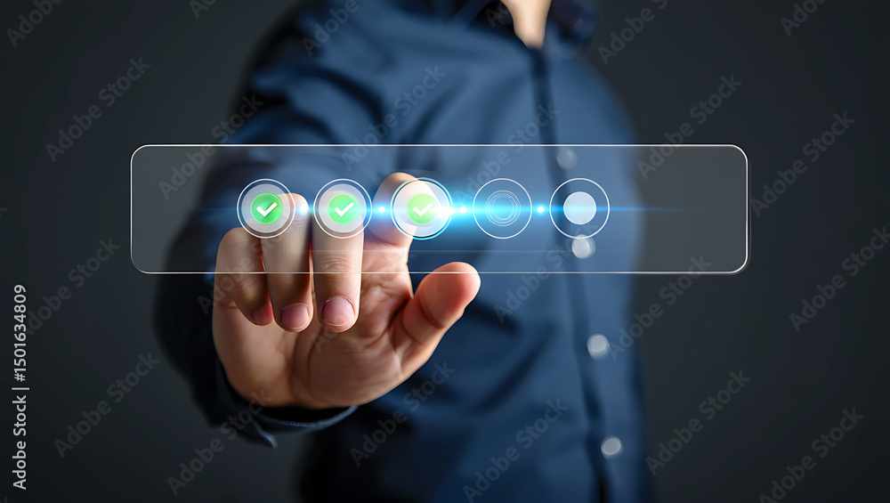 Poster selecting options a man interacting with a digital interface