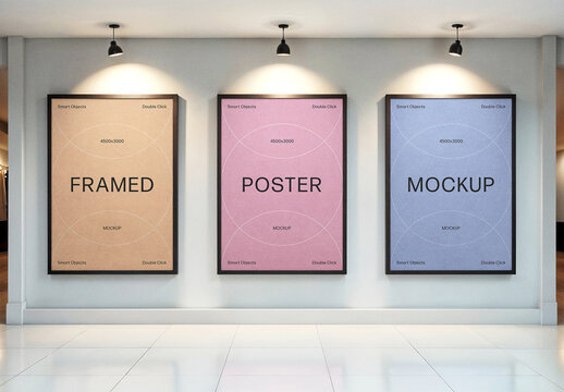 3 A4 Framed Posters Mockup
