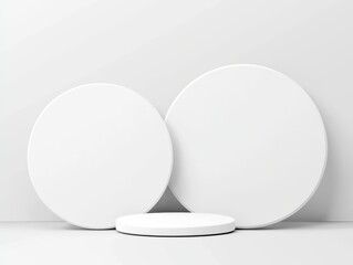 Minimalist Display of Round White Platforms on Soft Grey Background for Product Presentation and Photography
