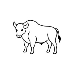 Vector illustration of cute animal Bison line art illustration