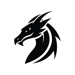 a black and white vector illustration of a dragon head on white background.eps