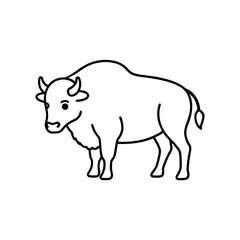 Vector illustration of cute animal Bison line art illustration