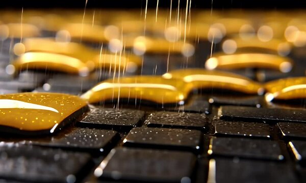 Rain falling on computer keyboard close-up