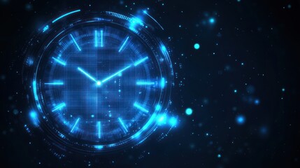 Futuristic digital clock glowing neon time concept