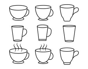Coffee and Tea Cup Icon Set – Vector Silhouettes and Logo Symbols Collection, vector illustration.