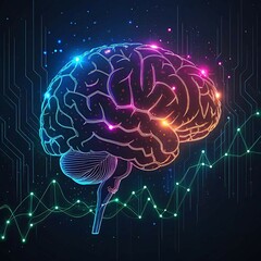 Neon circuit brain with glowing data pulses on a dark futuristic tech background, symbolizing artificial intelligence, neural networks, machine learning, and digital innovation


