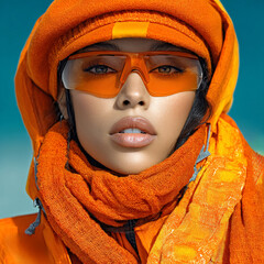 a modern african american woman with futuristic sunglasses and cool jacket 