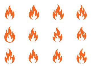 Collection of fire flame flat icon vector isolated on white background. Heat, burn, hot, bonfire, burning, warm, campfire, fireball, danger symbol