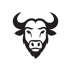a bold black outline vector illustration of a buffalo head on white background