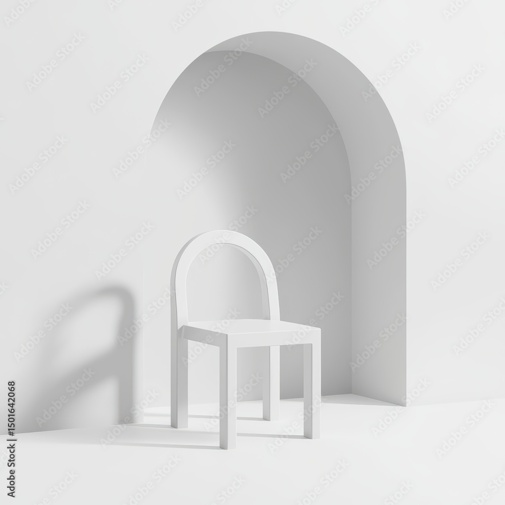 Poster minimalist white chair in simple architectural space with soft shadows and clean lines