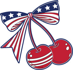 Obraz premium Patriotic Cherries with a Star-Spangled Bow for the 4th of July Celebration vector art