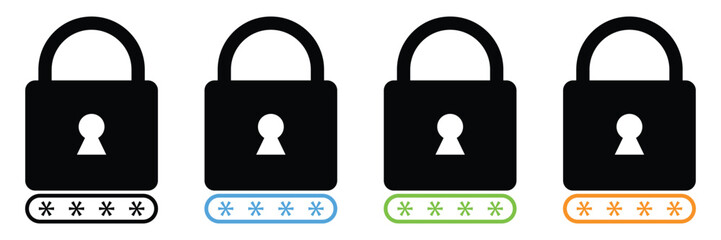 Security and Password Icon Set – Lock, Padlock, Privacy, and Access Protection Vector Symbols in Flat and Line Style.