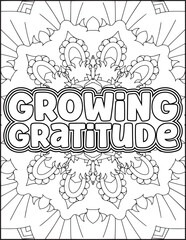 Gratitude Motivational Quote Coloring Page for Adults.