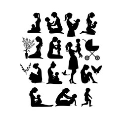 Silhouette of Mother Holding Baby Vector Scene