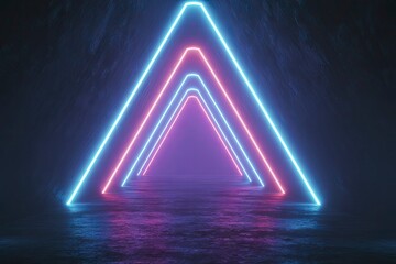 A neon lighted triangle is displayed in room