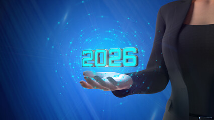 New Year 2026 Creative Design Concept with numbers are floating in palm - 3D Rendered Image
