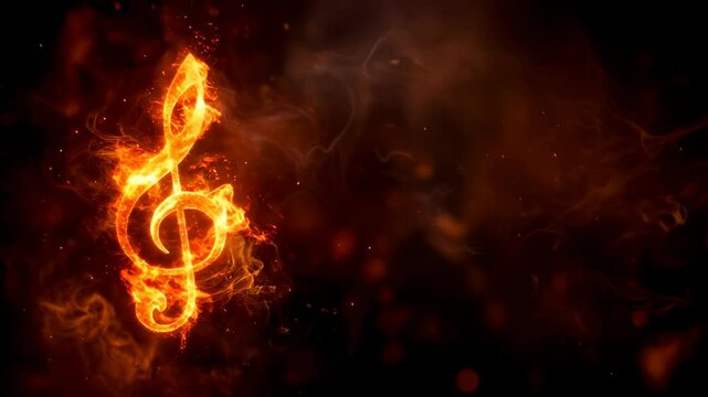 Fiery Treble Clef Symbol with Flames and Smoke