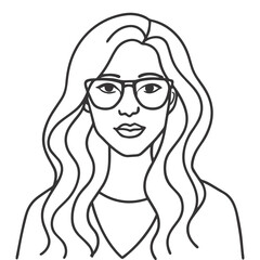 Thoughtful Woman with Glasses and Wavy Hair – Minimal Line Art
