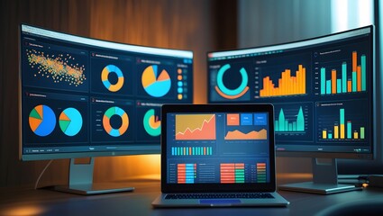 Strategic decision-making environment featuring trend forecasting graphs