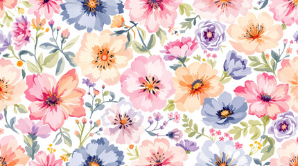 Seamless pattern with flowers watercolor, Spring  Watercolor flowers background, Colorful flower Watercolor background