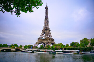 Springtime on the River Seine with the Eiffel Tower and Boats in Paris