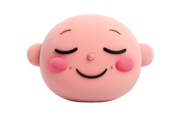 Fototapeta premium Cute pink cartoon character face with closed eyes smiling emoji render illustration stock photo image in transparent background