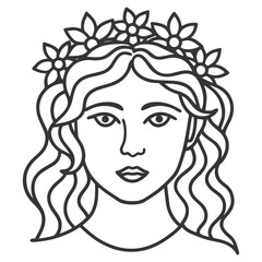 Elegant Black and White Portrait with Detailed Flower Crown