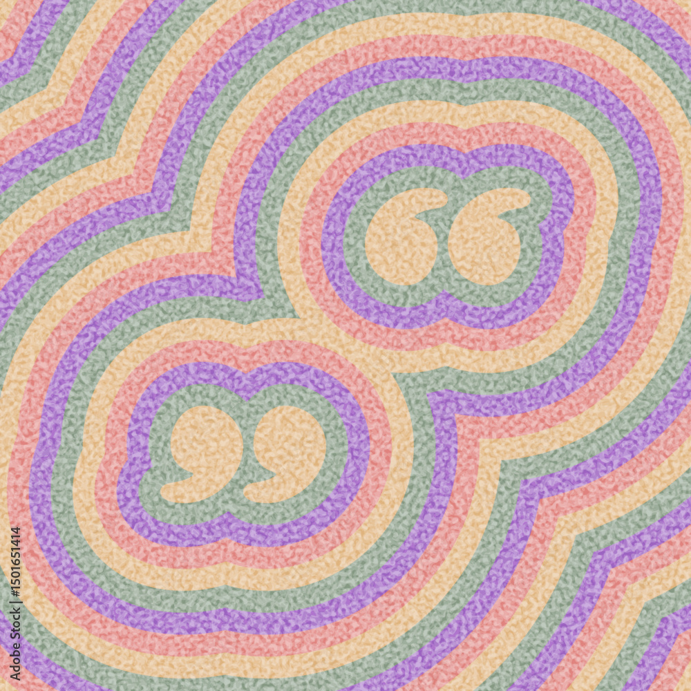 Poster quotation marks in soft pastel tones with layered ripple pattern. vector illustration with a retro a