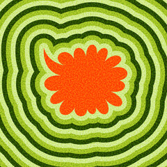 Orange speech bubble with spiky edges on layered green background. Vector illustration.