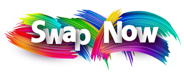 Bold Swap Now text with colorful strokes. Vector illustration for DeFi platforms, token swaps, and crypto trading visuals.