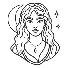 Mystical Feminine Black and White Minimal Portrait with Occult Elements