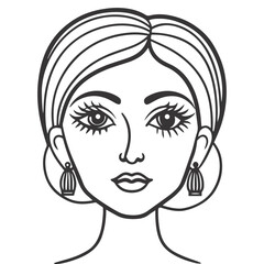 Bold Black and White Abstract Line Art Portrait of Woman with Patterned Headband
