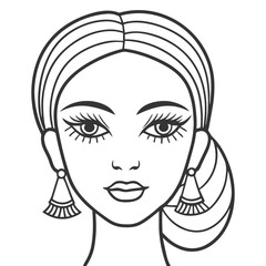Minimalist Black and White Portrait of Woman with Exaggerated Eyes and Lips